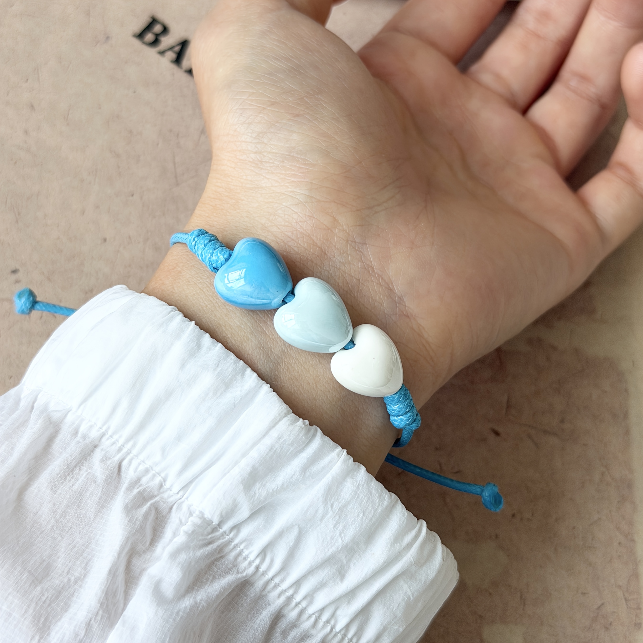 Women's Hand-woven Blue Gradient Heart Bracelet, Seaside Gift